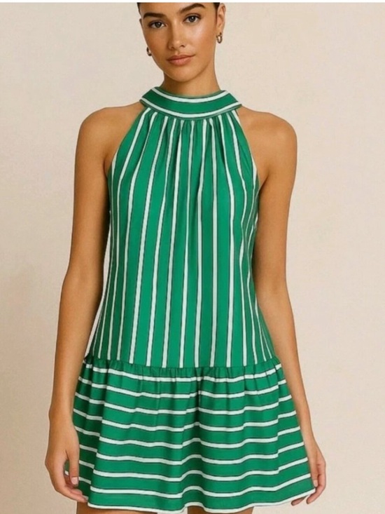 Christian Lacroix Dresses & Skirts - Christian Lacroix Green and White Striped Halter Mini Dress